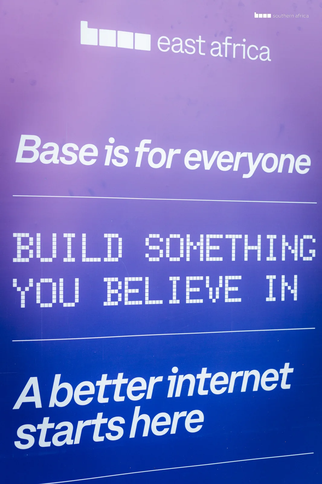 Base east africa roll-up banner: “Base is for everyone”